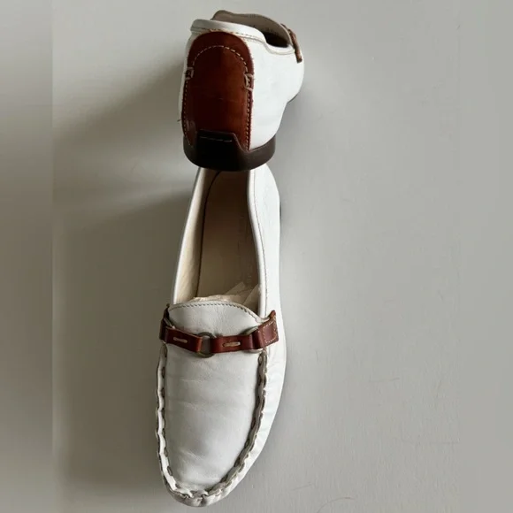 Attilio Giusti Leombruni driving shoes/moccasins, white & tan leather 36.5 NWOT - Picture 3 of 7